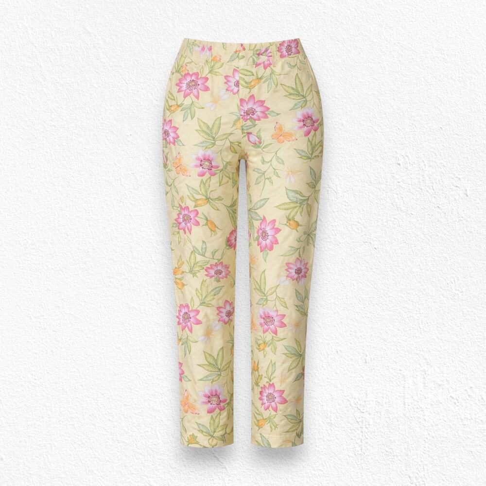 Y2K Talbots Pastel Yellow Pink Floral Capri Cropped Womens Pants Size 8 Petites